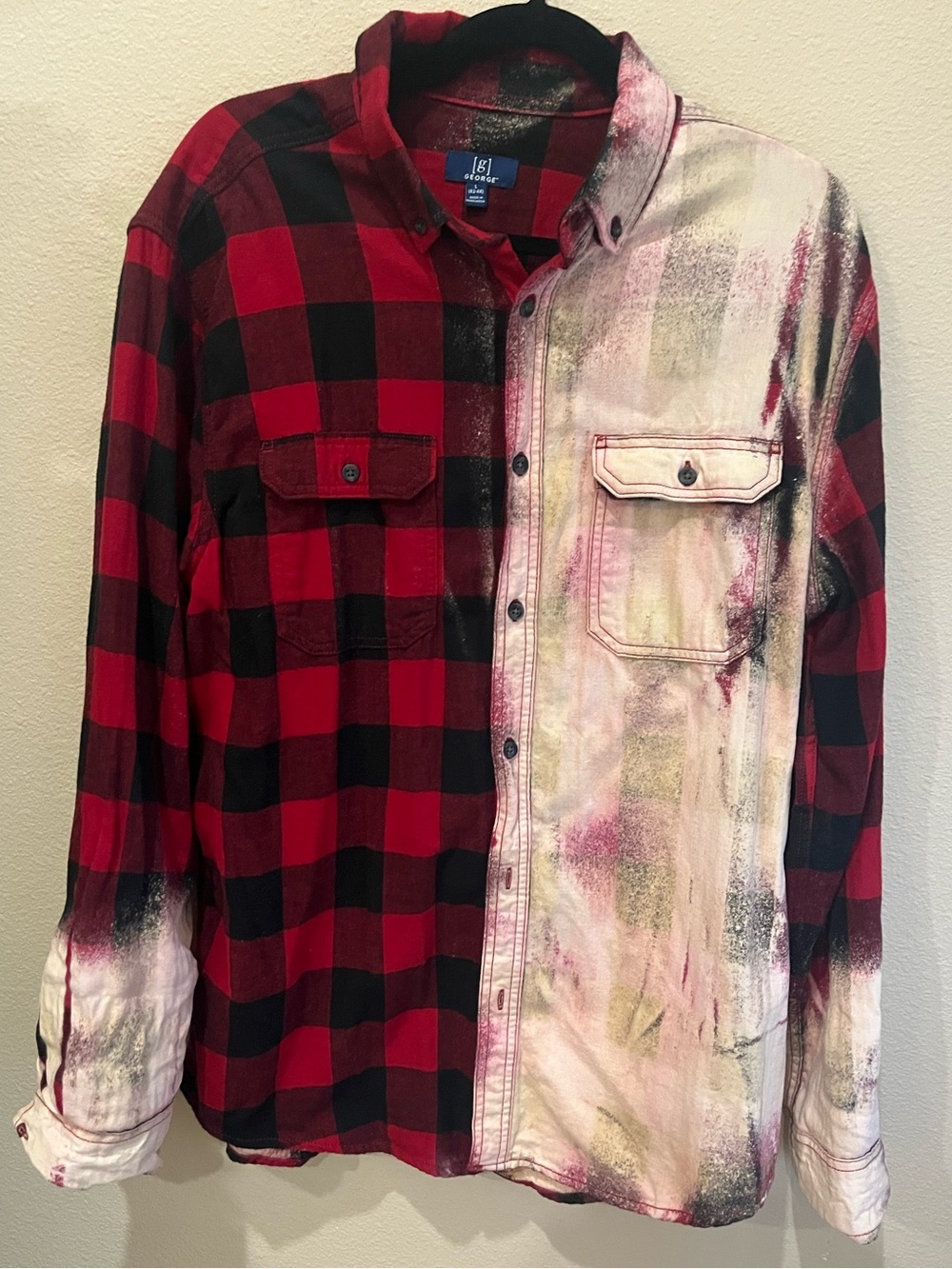 George Red & Black Plaid Shirt Jacket with Bleached Artistic Finish